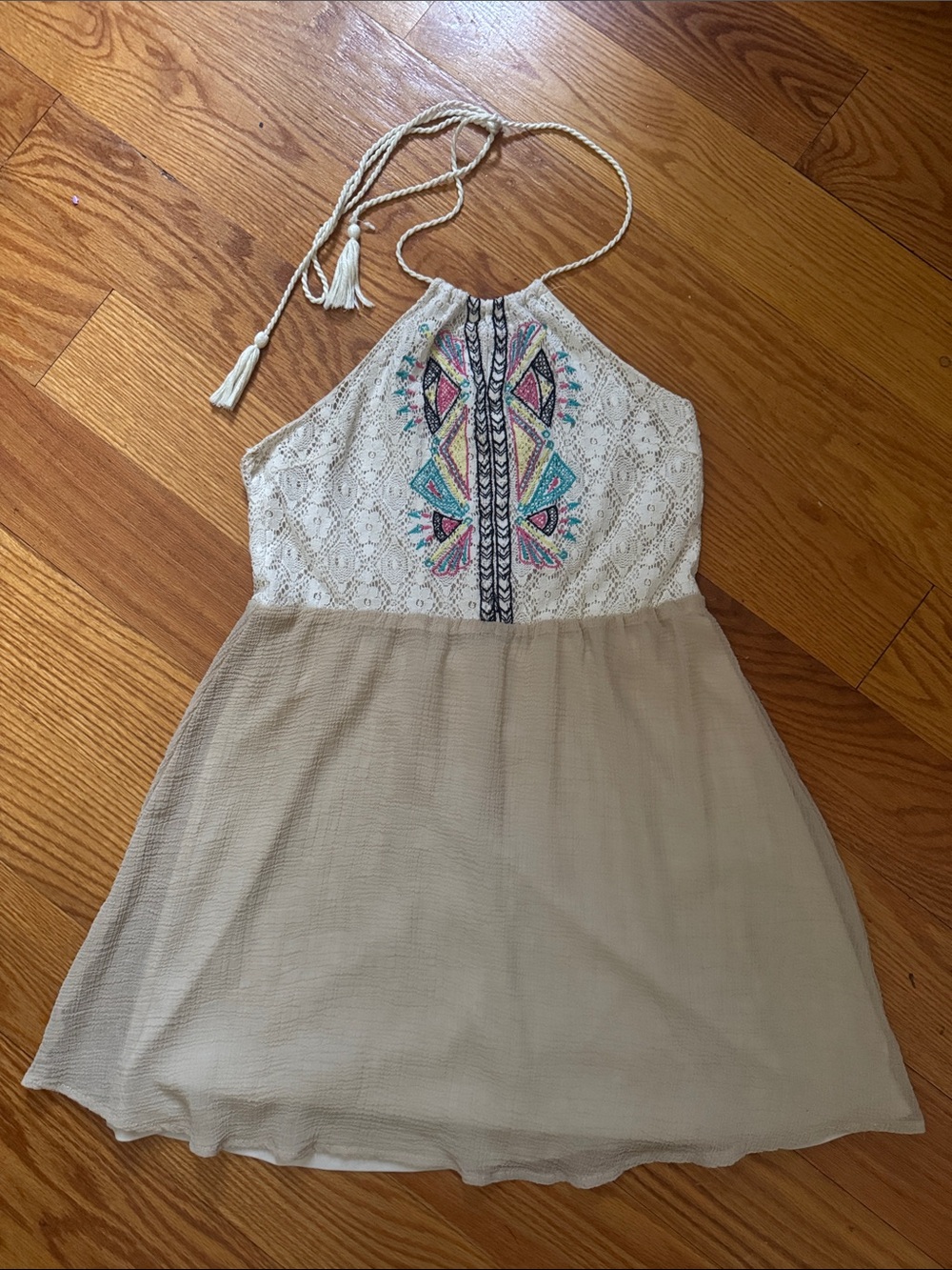 Flying Tomato Women’s Embroidered Halter Dress with Tribal Inspired Design
